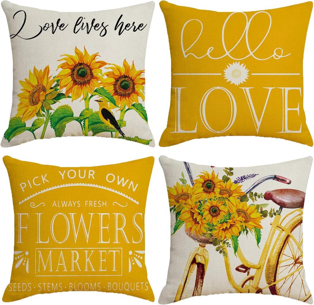 Farmhouse Throw Pillow Cover Flower House Garden Pillow Cushion Case - 4 Pack, Great For Couch Chair Yard Living