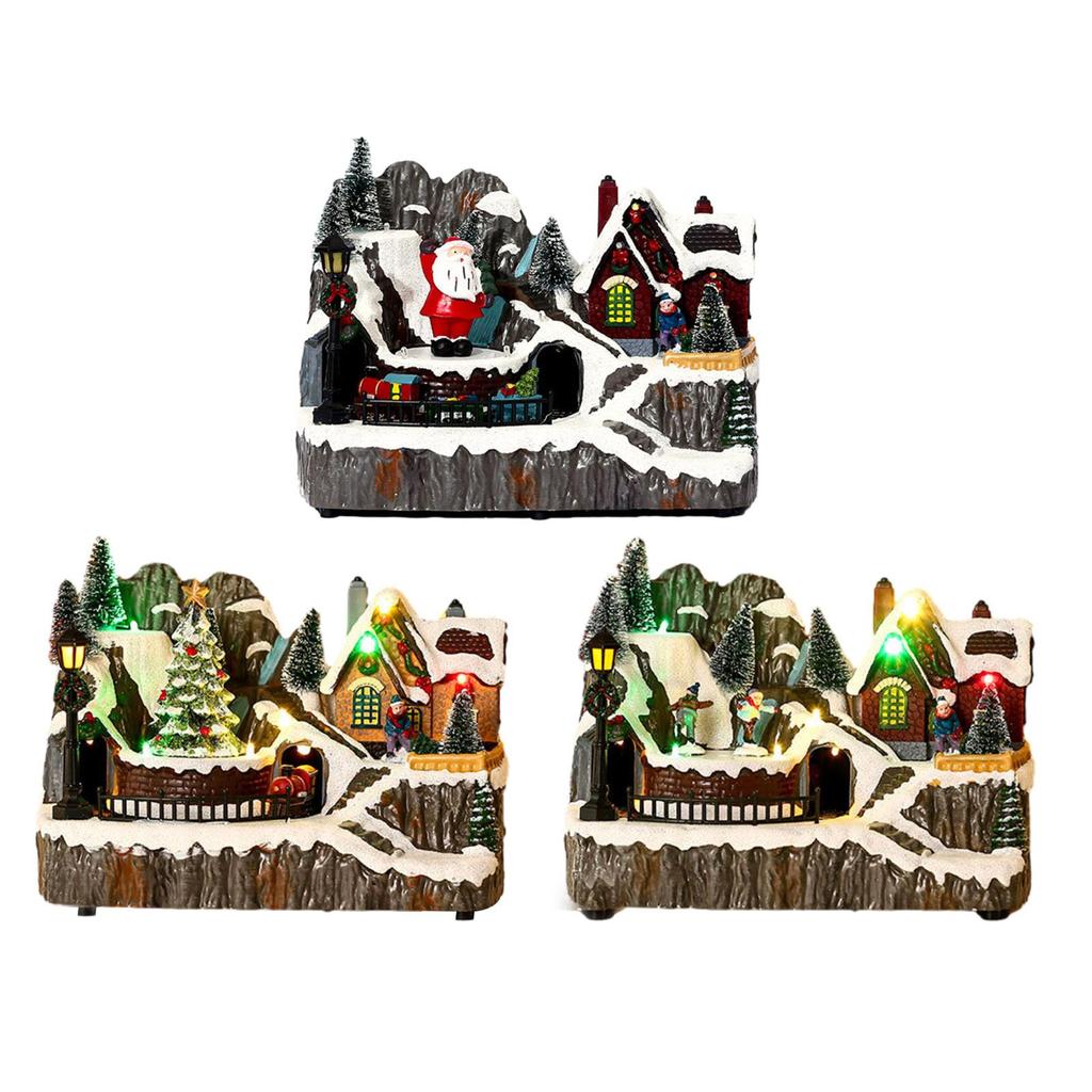 Christmas Music House Train Luminous House Ornament for Living Room Fireplace