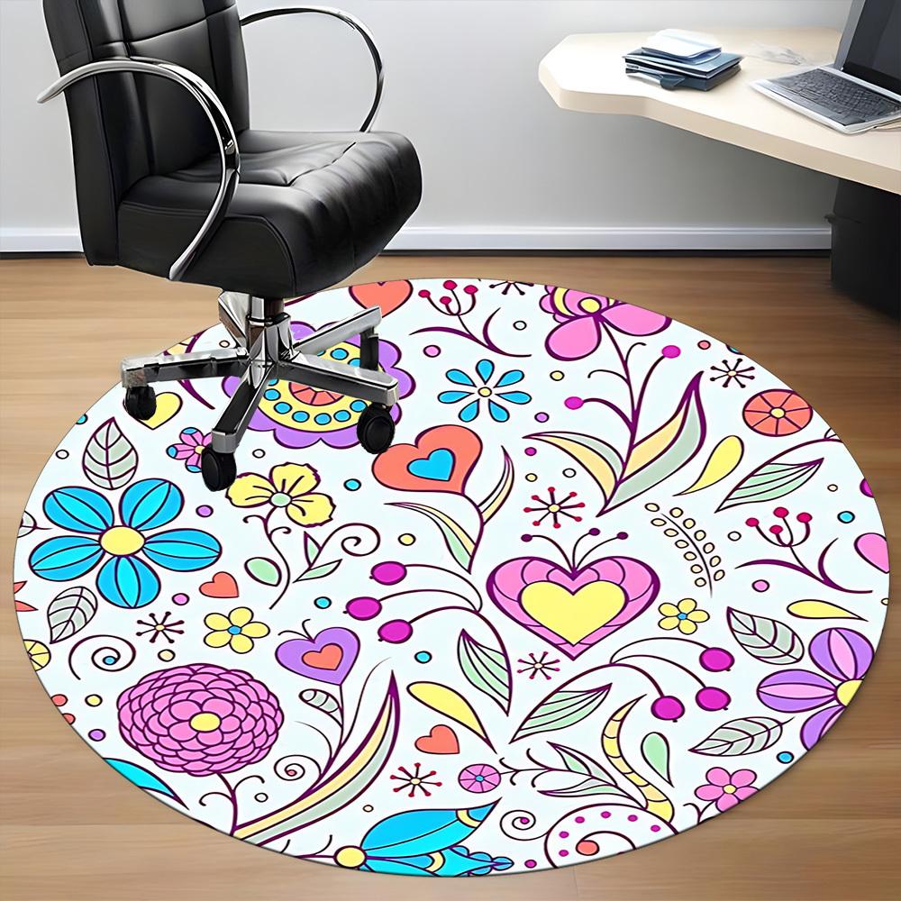 1pc Floral Heart Pattern Chair Carpet for Office Non Slip, Machine Washable Rug for Office, Room Holiday Decor for Christmas, Birthday Polyester