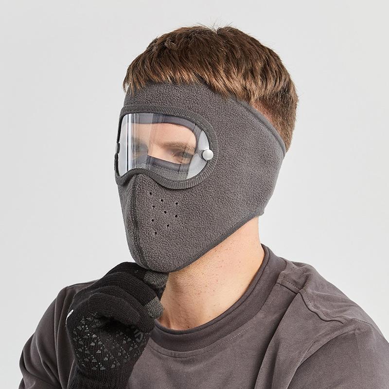Windproof Face Warm Mask Winter Cap Ski Breathable Masks Fleece Face Shield Caps with HD Goggles Anti-fog Cycling Cap Unisex