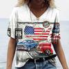 Популярные женские футболки с 3D-принтом US Route 66 и v-образным вырезом, повседневные женские пуловеры с короткими рукавами, модные топы, женская одежда