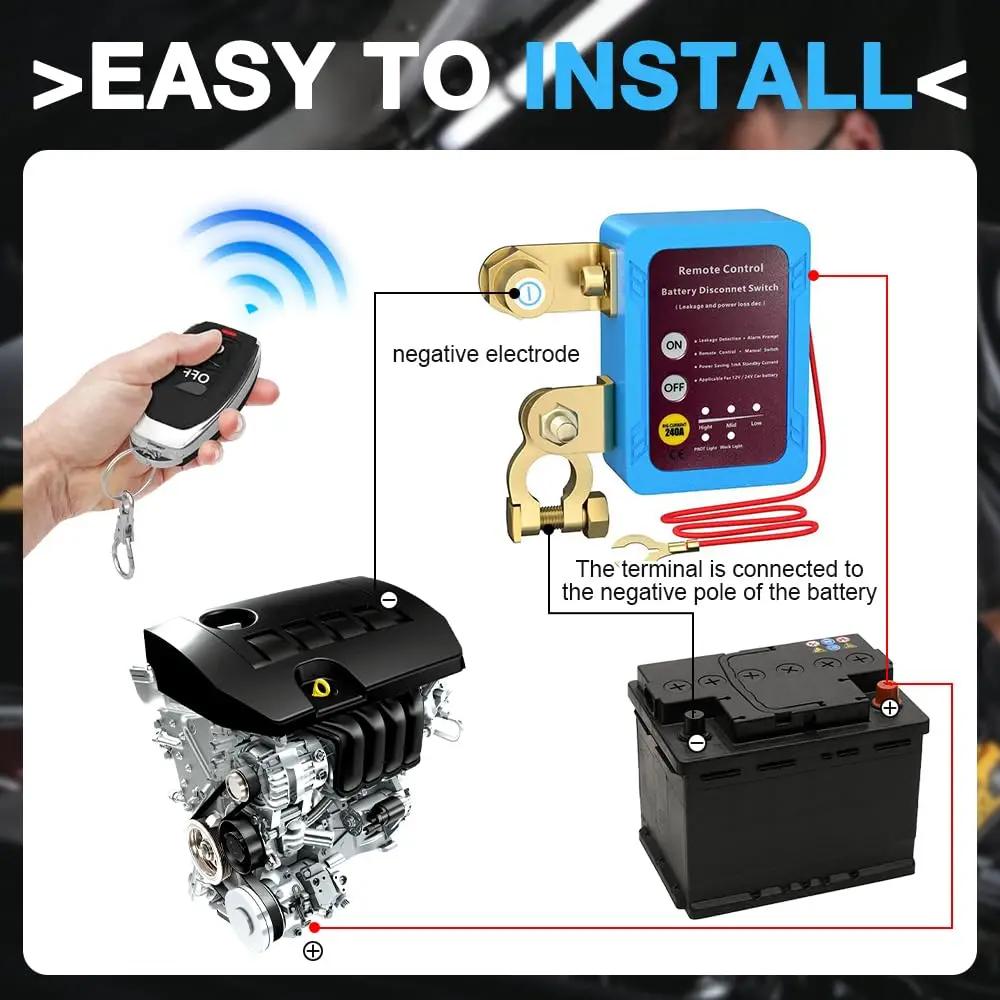 240A Kill Switch 12V Remote Battery Disconnect Switch with Led Voltage Display Automatic Power Shut Off Switch For Auto Battery