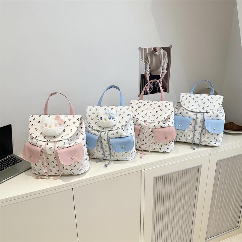 Hello Kitty Floral Print Casual Small Backpack For Women With Unique Stitching Urban Style Summer Accessory