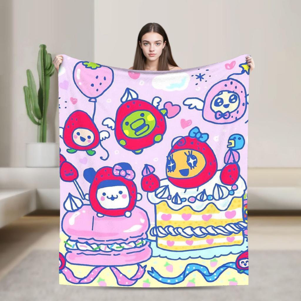 Japanese Cartoon Tamagotchis Blanket Cover Flannel Lightweight Thin Throw Blanket for Airplane Travel Bedspread