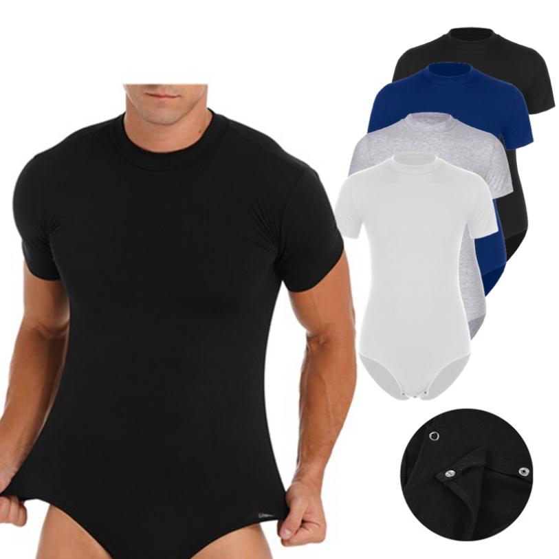 Мужской трико с коротким рукавом и круглым вырезом, майка, повседневный однотонный боди, обтягивающий комбинезон