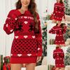 Women's Casual Fashion Round Neck Christmas Tree Long Red Sweater Dress