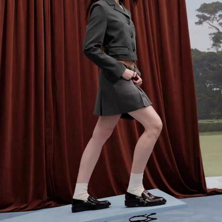 Женские кожаные туфли в британском стиле Весна Осень Новые Толстая подошва Увеличение роста Черные Натуральная кожа Плоский каблук Мэри Джейн