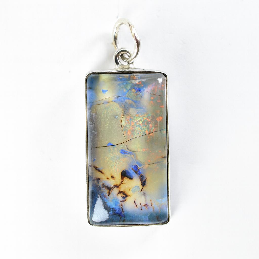 Rare Quality Natural Opal 28 Ct Emerald Pendant 925 Sterling Silver