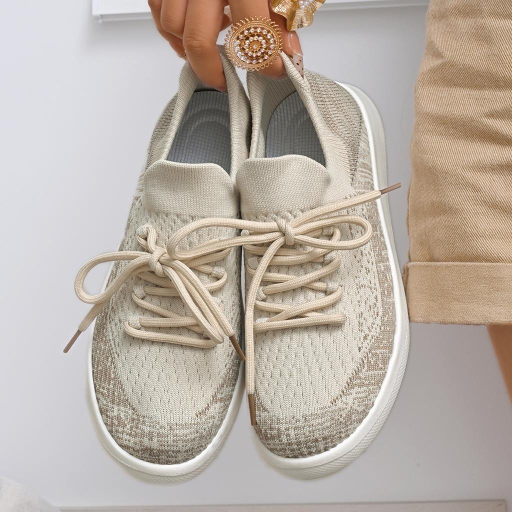 Women Sneakers Lace Up Mesh Breathable Outdoor Walking Shoes Round Toe Non-slip Thick Sole Tennis Shoe Mujer Comfortable