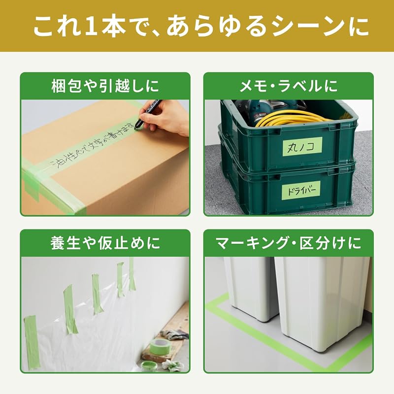 APM Japan Снимаемая и многоразовая экономичная малярная лента, универсального типа, белая (Полупрозрачный), 50 мм x 25 м, Набор из 5 шт. [Малярный скотч]