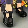 Soft Leather Roman Sandals Women's Summer Hollow Breathable Hole Shoes Non-slip Soft Sole Middle-aged and Elderly Mother Shoes Mesh Single Shoes