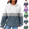 Women's Loose And Comfortable Color Blocked Printing Long Sleeved Hooded Sweatshirt