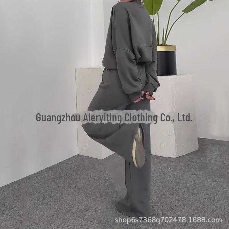 Женская повседневная спортивная одежда европейского/американского стиля весна-осень 2024 г.: Топы и брюки с длинными рукавами и круглым вырезом