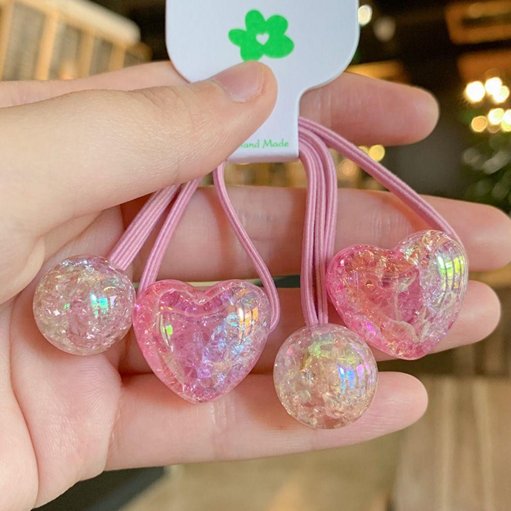 Gradient Elastic Hair Band Crack Heart Hair Ties New Ponytail Holder for Girl