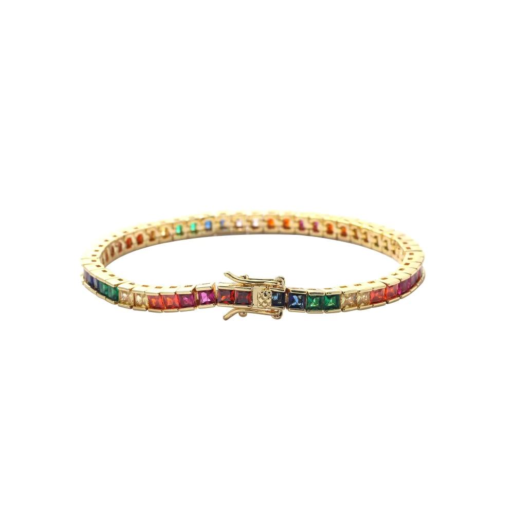 Exquisite Personalized Hip Hop Jewelry Iced Out 3*3mm Square Colorful Zircon Tennis Bracelet Rainbow Square CZ Tennis Bracelet