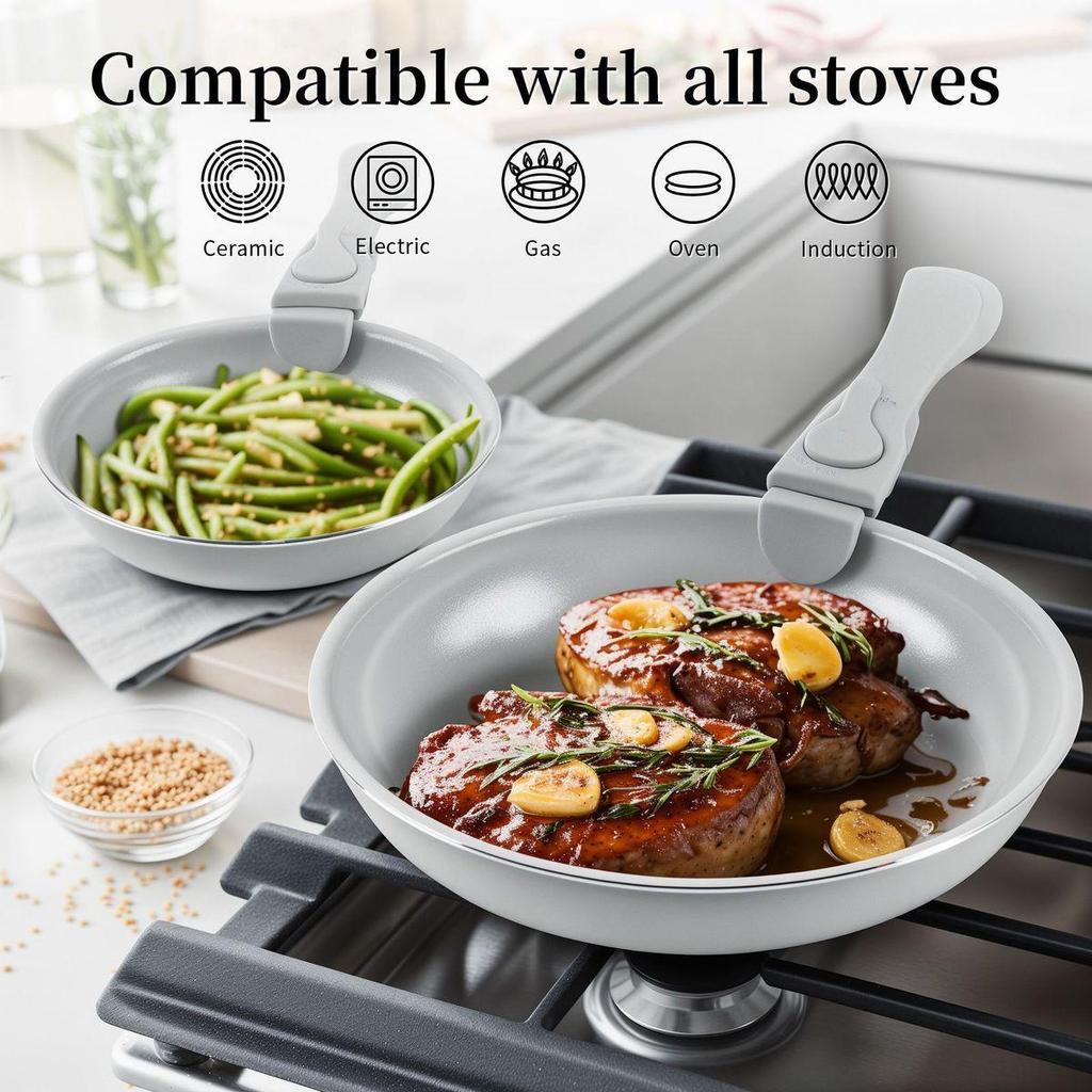 Five-Piece Non-Stick Cookware Set with Detachable Handle and Anti-Scald Gloves for Induction Cookers