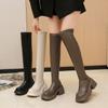 Платформа Женские сапоги выше колена Модные туфли с молнией сзади Осень Зима Толстый каблук Женские длинные сапоги