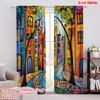 2D Flat Printing 2pcs Curtain Vintage Abstract City Fabric,Without Electricity Festive Wall Decor for Festive Atmosphere