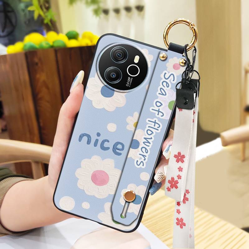 Protective Ring Phone Case For Blackview Shark8/Oscal Tiger12 Kickstand Phone Holder Lanyard Anti-knock Anti-dust Flower