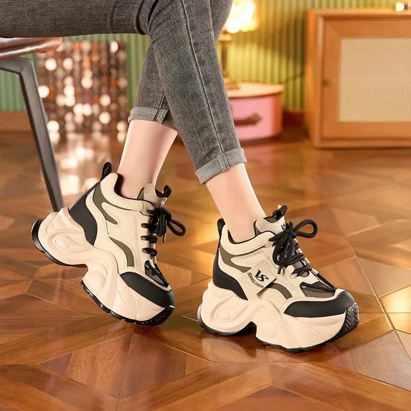 Fashion Dad's Shoes for Women In Spring, Breathable 2025 New Short and Thick Soled Shoes with Inner Height Increase for Women
