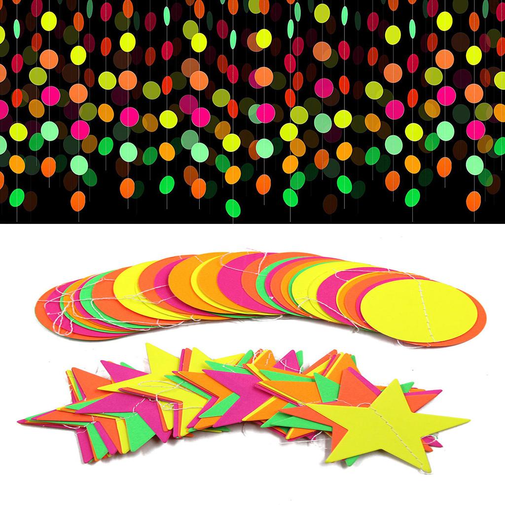 Birthday Party Wedding Decoration Fluorescent Paper Latte Flower Star Disc Luminous Pendant Flag Customization