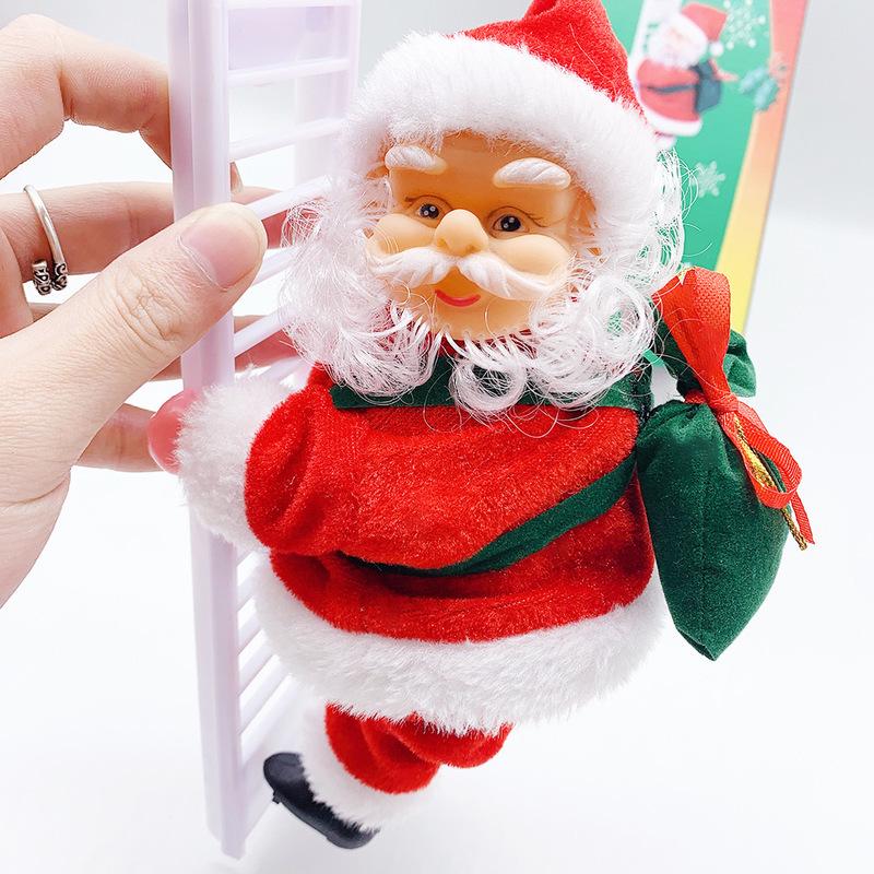 Santa Claus Climbing Chimney Electric Toy with Beads and Shaking Boot, Single/Double Ladder.
