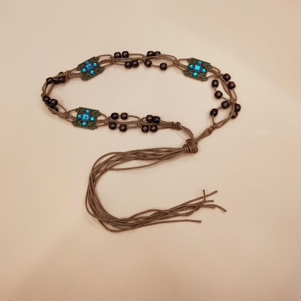 National Style Butterfly Women Belt Aesthetic Waist Chain Hemp Rope Braided Big Beads Dress Plait Belt Casual Thin Belt for Dress