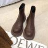 2024 Autumn/Winter Genuine Leather Women's Brown Short Boots Versatile Chelsea Thick Sole Elevated Women's Boots
