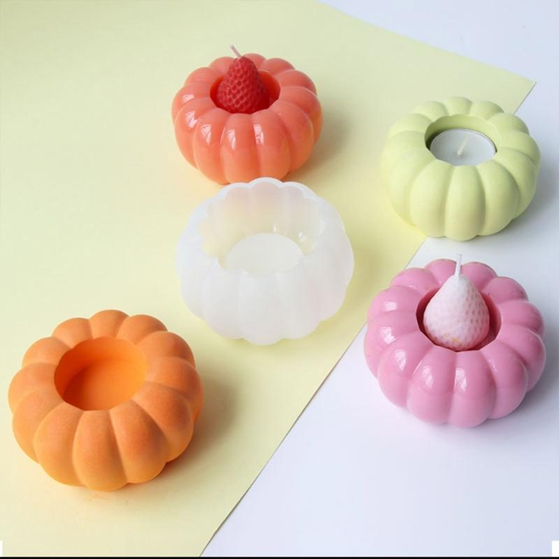 Resin Candle Holder Silicone Mold Pumpkin Tealight Resin Mold Candlestick Epoxy Casting Mold for Jewelry Box Home Decor