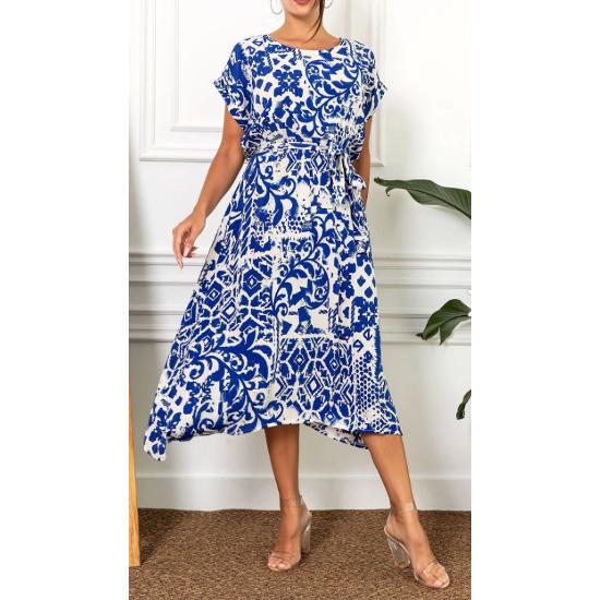 Women's Saxe Elastic Waist Tied Patterned Dress