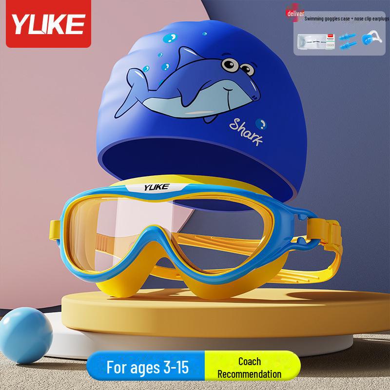 Оригинальная детская шапочка для плавания и очки Yuke Cartoon из искусственной кожи с защитой ушей