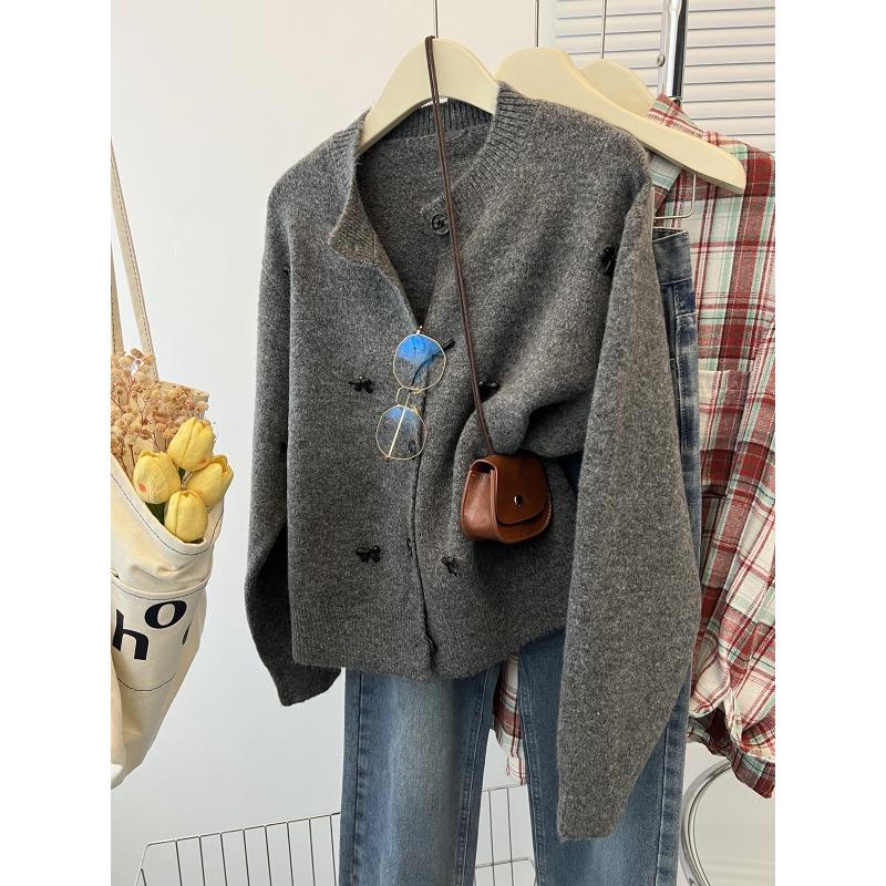 Шикарный вязаный кардиган с бусинами и бантом, нишевый дизайн, женский топ