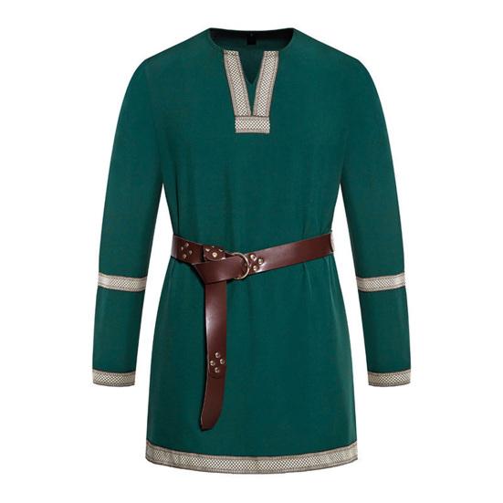 Средневековая туника викингов, рубашка с v-образным вырезом и длинными рукавами, вышивка, унисекс, косплей, сцена, события эпохи Возрождения, костюм на Хэллоуин, пиратский топ