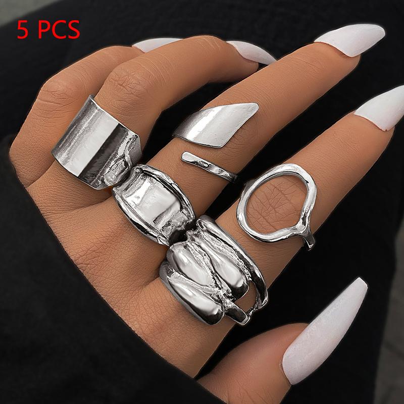 1Set Vintage Metal Rings For Women Men Gift Personalized Punk Hip Hop Irregular Exaggerated Knuckle Joint Rings