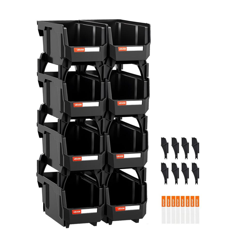 Plastic Stackable Storage Bins, 27.6 x 14 x 13 cm (8 Pack), Plastic Containers for Organizing and Storage Bins for Closet, Garage, Small Parts, Office