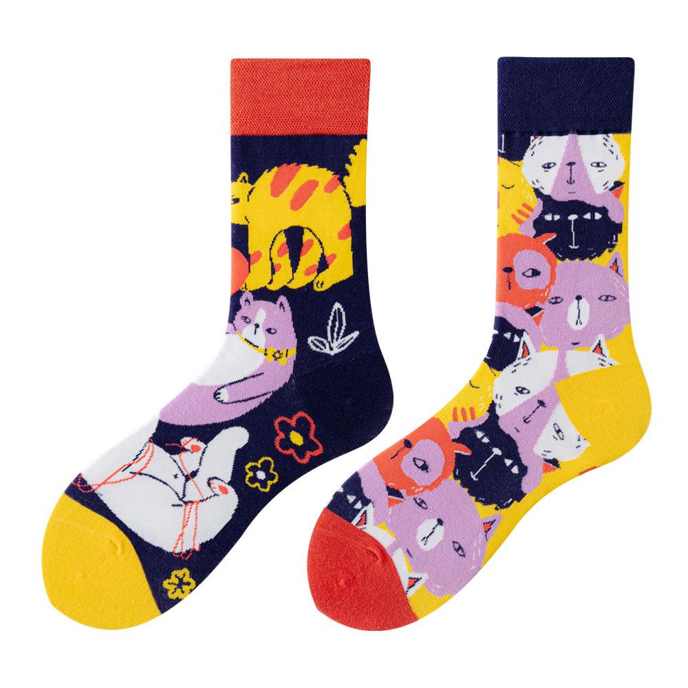Asymmetric Colorful Christmas Cotton Socks for Couples