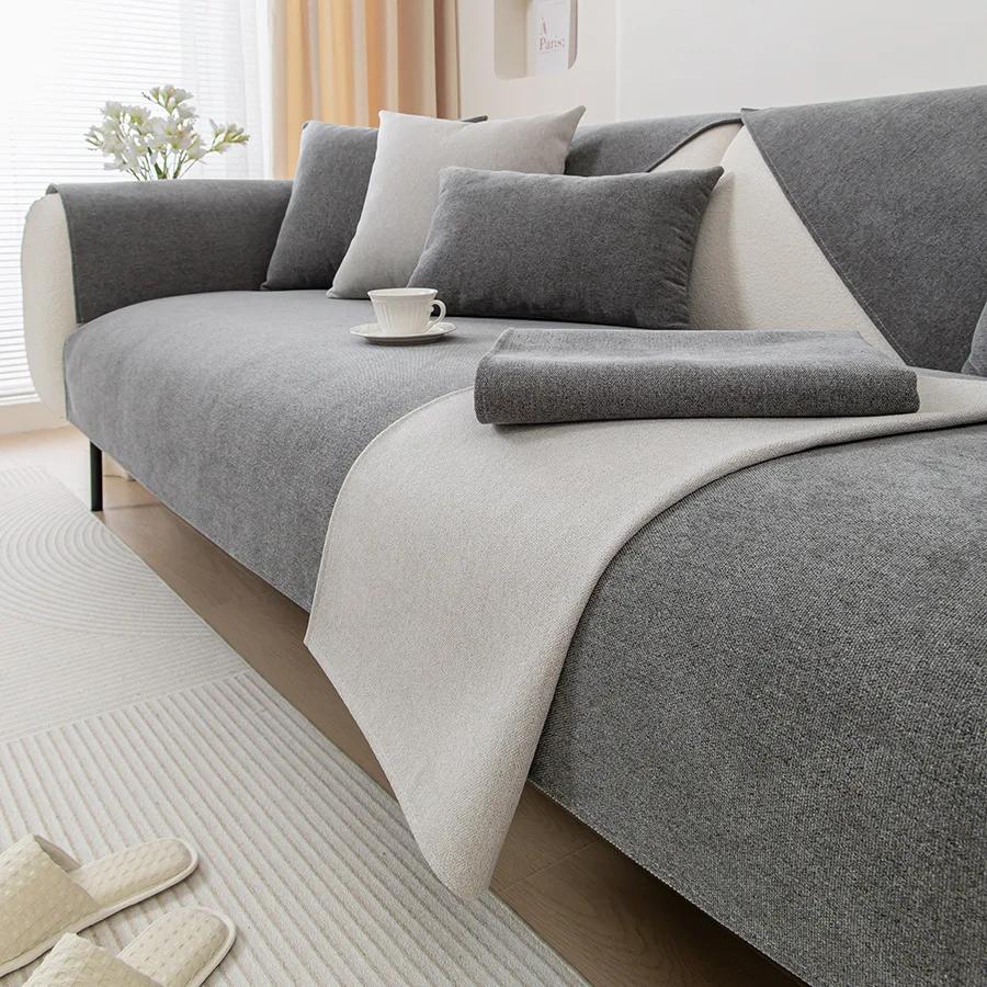 Однотонная подушка из хлопка и льна, чехол для дивана, гостиная, спинка дивана, полотенце, универсальный для всех сезонов, утолщенный нескользящий коврик для дивана