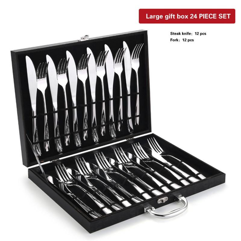 High Grade Steak Knife, Fork and Plate Set Household Tableware Set with Box Cutlery 304 Stainless Steel Spoon Knife and Fork Set