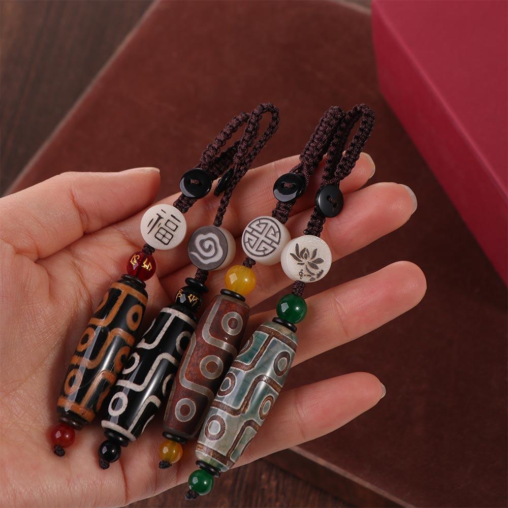 Stone Pendant Heaven Bead Key Chain Tibet Heaven Bead Keyring Nine Eye Tibet Dzi Pendant Keychain