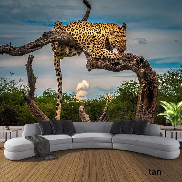 Настенный гобелен в стиле арт-деко для спальни «Король леса», гобелен с тигром и леопардом, гобелен с лесными животными, настенный гобелен