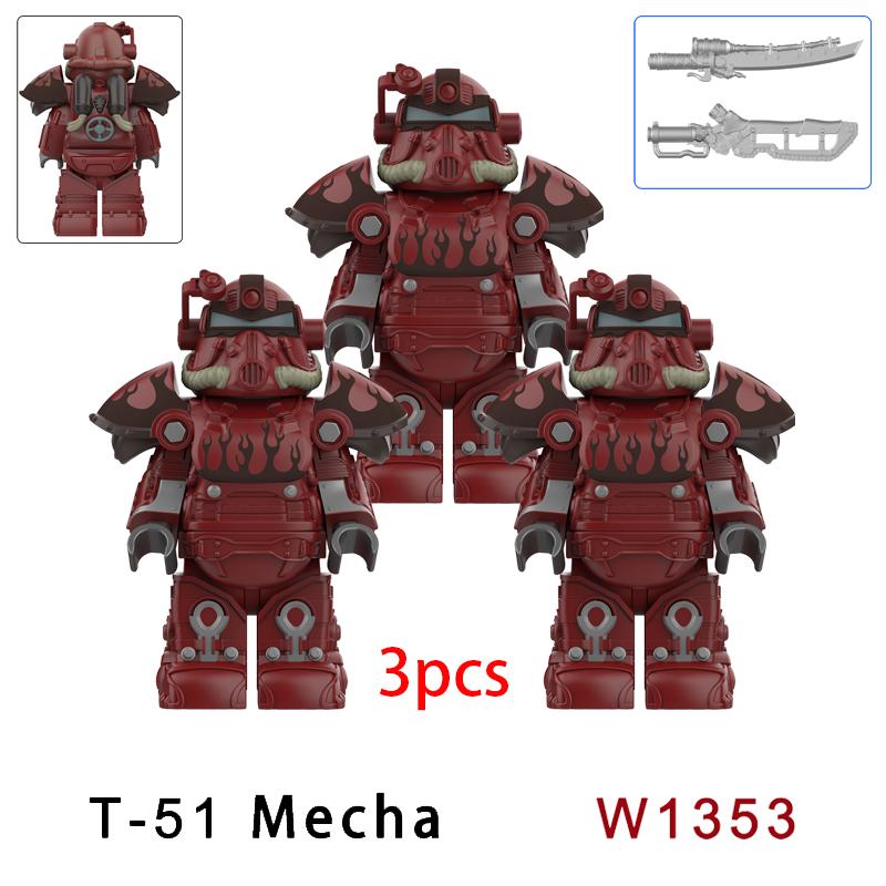 3 шт. Военные T51 Броня BOS Солдат Мини Аниме Фигурки Действия fallout Оружие Робот Рыцари Строительные Блоки Кирпичи Игрушки подарки