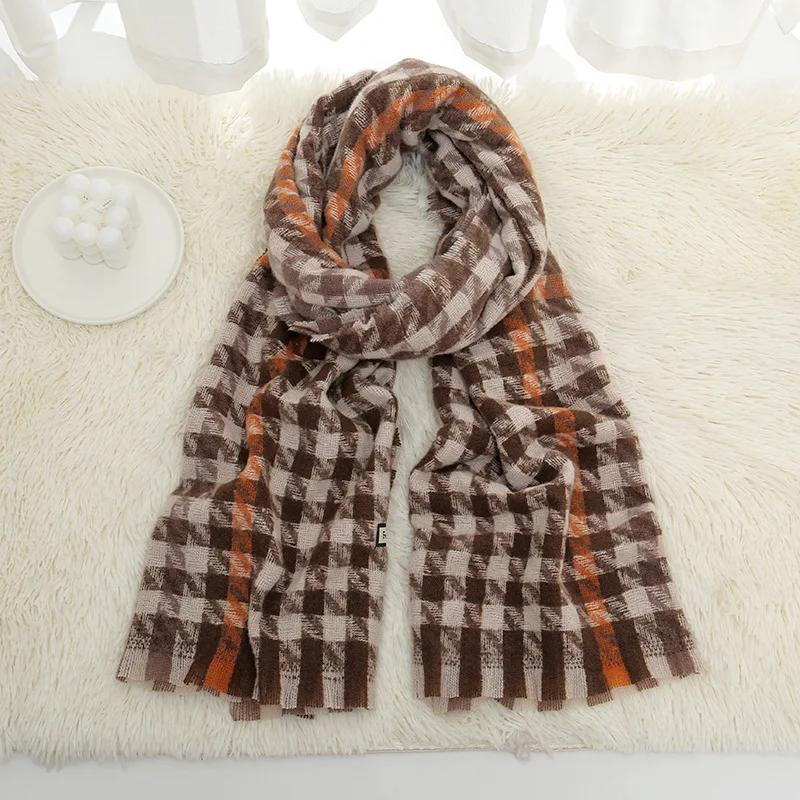Vintage Classic Women's Thousand Bird Checkered Scarf Thick Winter Atmosphere with Neck Warmers Elegant Scarves Accessories Gift