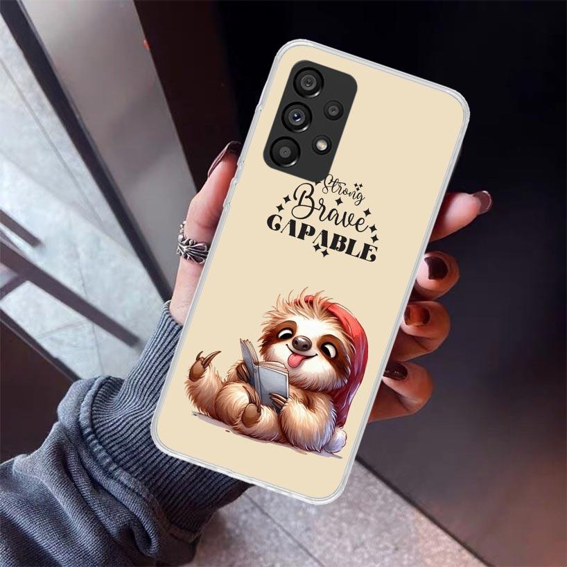 Animal Cute Cartoon Sloth Coffee Phone Case For Samsung Galaxy A12 A52S A42 A32 A22 A51 A50 Note 20 Ultra 10 S10 Plus A71 A70 A3