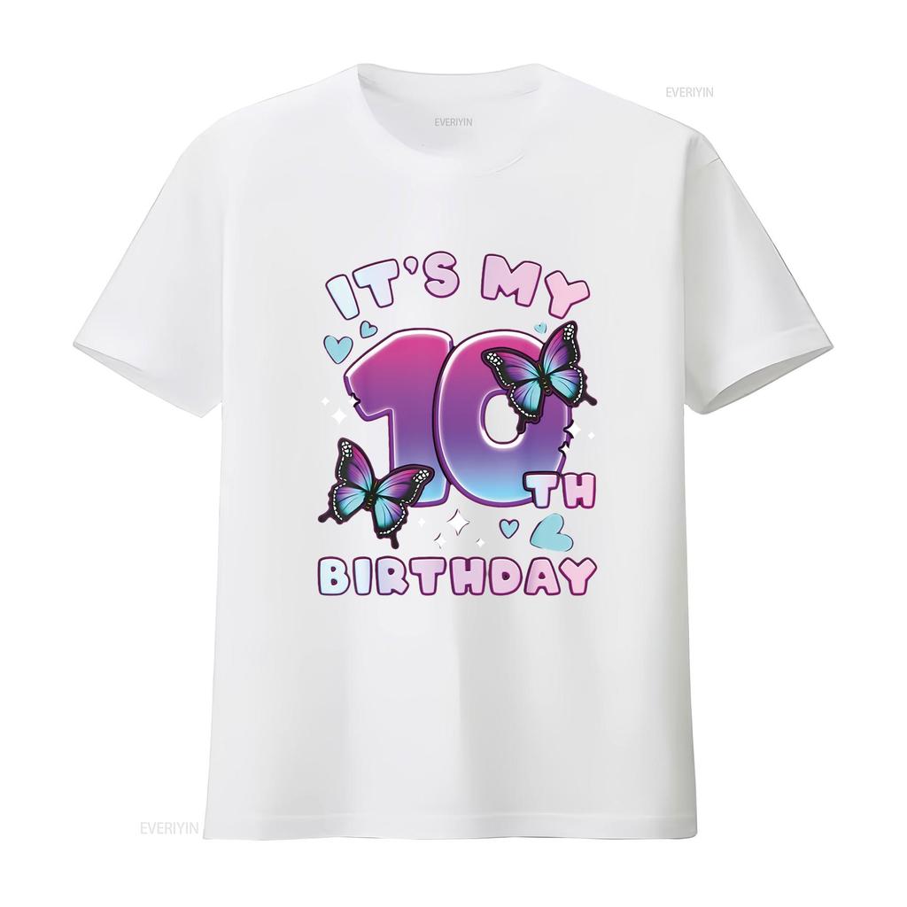 10th Birthday Girl 10 years Butterflies and Numb Distinctive Women s Fashion T Shirt Print Top vintage Washed graphic
