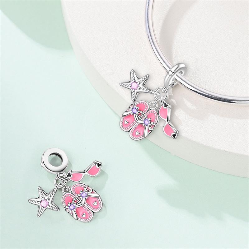 New Summer Day 925 Silver Seaside Sailboat Coconut Tree Sunglasses Camera Charms Beads Fit DIY Silver Bracelets Jewelry