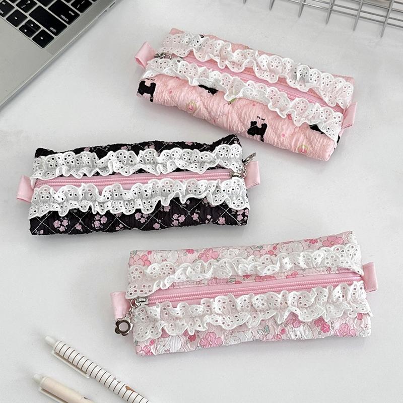 Кружевной цветочный пенал в стиле инс, мини-косметичка, сумка для мелочи, сумка для хранения мелочей, большая вместимость, органайзер для канцелярских товаров, сумка для ручек