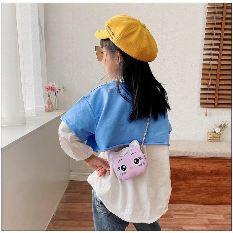 Baby Girls PU Leather Small Shoulder Crossbody Bags Cute Cat Kids Coin Purse Wallet Fashion Children's Mini Handbags