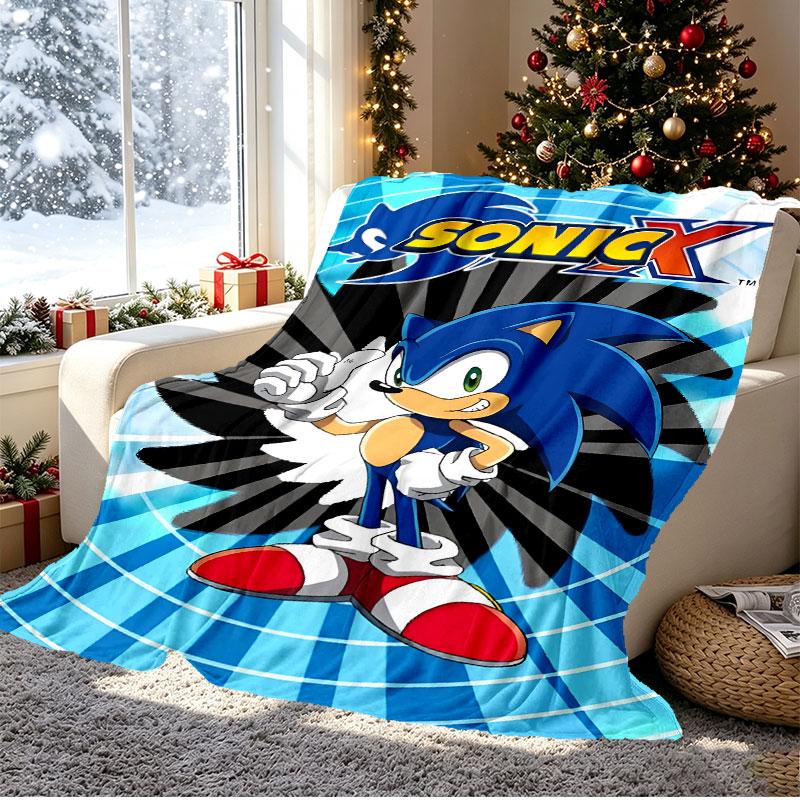 Sonic Pattern Blanket for Home Decoration, Bed, Sofa, Car Travel, Camping, Suitable for All Seasons, Birthday Christmas Gift