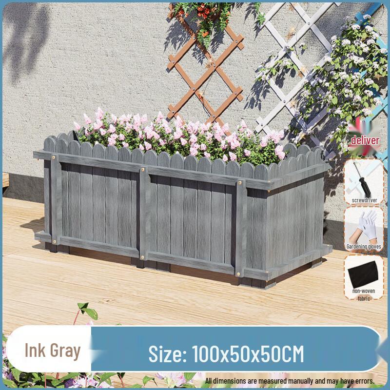 Outdoor Carbonized Solid Wood Garden Planter Box