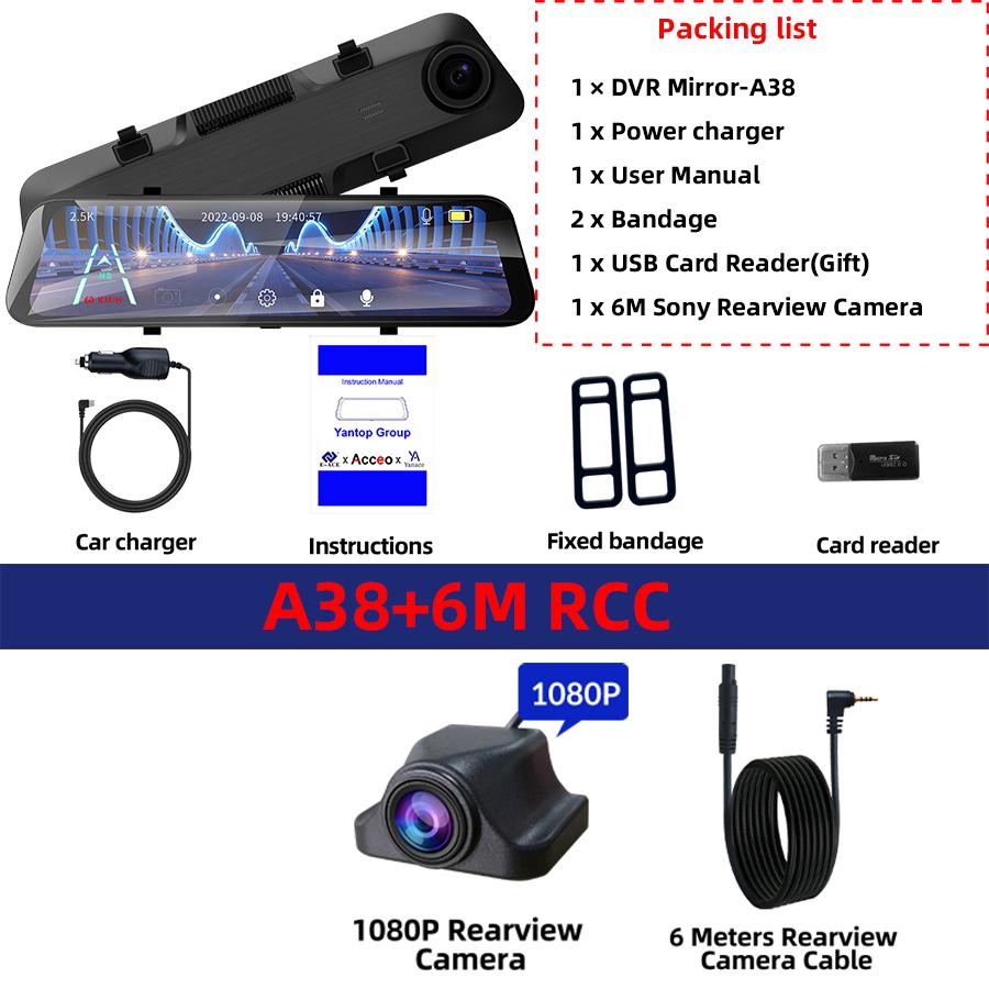 E-ACE 2K Stream Media Dash Camera Mirror 12'' Автомобильный видеорегистратор 1440P WiFi Видеорегистратор Поддержка GPS 1080P Камера заднего вида Ночное видение